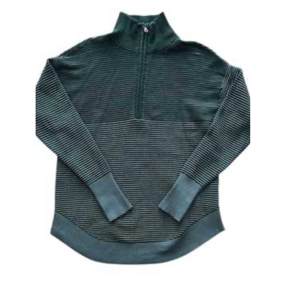 Aerie women's OFFLINE Dark‎ Green Striped Half-Zip Sweater XL
